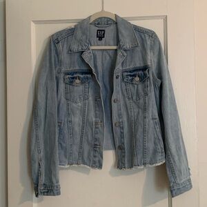 GAP Distressed Light Wash Denim Jacket